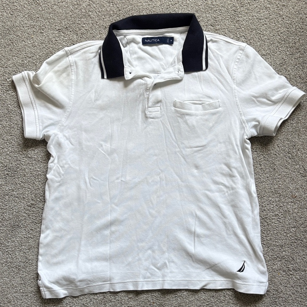 Nautica Men's White Polo with Navy Collar